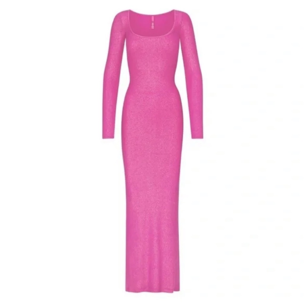 Skims Soft Lounge Dress Pink Shimmer Long Sleeve XXS